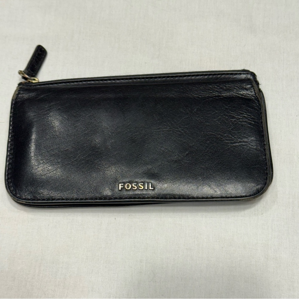 Fossil‎ Memoir Leather Top Zip Clutch Black